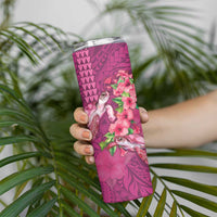 Hawaiian Turtle Love Couple Skinny Tumbler Sweet Hibiscus and Kakau Pattern Rose Color