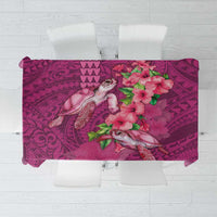 Hawaiian Turtle Love Couple Tablecloth - Sweet Hibiscus and Kakau Pattern Rose Color LT03 Pink - Polynesian Pride