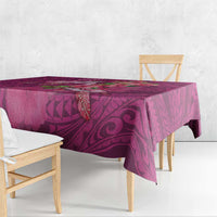 Hawaiian Turtle Love Couple Tablecloth - Sweet Hibiscus and Kakau Pattern Rose Color LT03 - Polynesian Pride