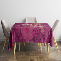 Hawaiian Turtle Love Couple Tablecloth - Sweet Hibiscus and Kakau Pattern Rose Color LT03 - Polynesian Pride