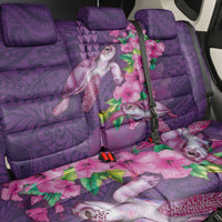 Hawaiian Turtle Love Couple Back Car Seat Cover - Sweet Hibiscus and Kakau Pattern Deep Purple Color