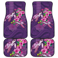Hawaiian Turtle Love Couple Car Mats - Sweet Hibiscus and Kakau Pattern Deep Purple Color