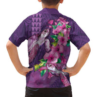 Hawaiian Turtle Love Couple Family Matching Summer Maxi Dress and Hawaiian Shirt - Sweet Hibiscus and Kakau Pattern Deep Purple Color LT03 - Polynesian Pride
