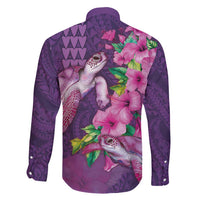 Hawaiian Turtle Love Couple Family Matching Summer Maxi Dress and Hawaiian Shirt - Sweet Hibiscus and Kakau Pattern Deep Purple Color LT03 - Polynesian Pride