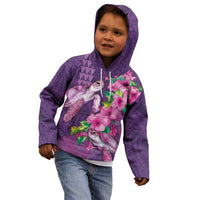 Hawaiian Turtle Love Couple Kid Hoodie - Sweet Hibiscus and Kakau Pattern Deep Purple Color