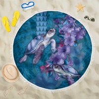 Hawaiian Turtle Love Couple Beach Blanket - Sweet Hibiscus and Kakau Pattern Sapphire Color LT03 One Size 150cm Blue - Polynesian Pride