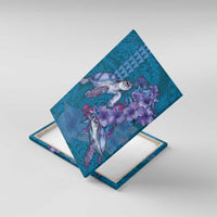 Hawaiian Turtle Love Couple Canvas Wall Art - Sweet Hibiscus and Kakau Pattern Sapphire Color LT03 With Frame Blue - Polynesian Pride