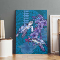 Hawaiian Turtle Love Couple Canvas Wall Art - Sweet Hibiscus and Kakau Pattern Sapphire Color LT03 - Polynesian Pride