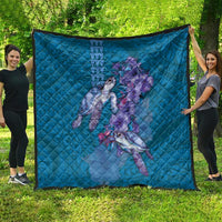 Hawaiian Turtle Love Couple Quilt - Sweet Hibiscus and Kakau Pattern Sapphire Color