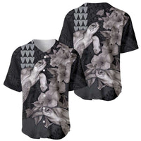 Hawaiian Turtle Love Couple Baseball Jersey - Sweet Hibiscus and Kakau Pattern Grayscale Color LT03 - Polynesian Pride