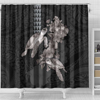 Hawaiian Turtle Love Couple Shower Curtain - Sweet Hibiscus and Kakau Pattern Grayscale Color LT03 - Polynesian Pride