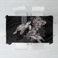 Hawaiian Turtle Love Couple Tablecloth - Sweet Hibiscus and Kakau Pattern Grayscale Color LT03 Black - Polynesian Pride