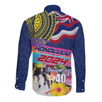 Hawaii Great Aloha Run 40th Anniversary Long Sleeve Button Shirt Hibiscus and Kakau Pattern LT03 - Polynesian Pride