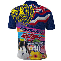 Hawaii Great Aloha Run 40th Anniversary Polo Shirt Hibiscus and Kakau Pattern LT03 - Polynesian Pride