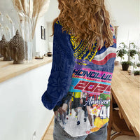 Hawaii Great Aloha Run 40th Anniversary Women Casual Shirt Hibiscus and Kakau Pattern LT03 - Polynesian Pride