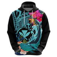 Hawaii Zip Hoodie Whale Mix Hibiscus and Kanaka Maoli LT03 - Polynesian Pride