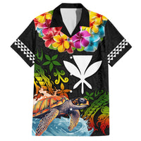 Hawaii Lei Day Family Matching Tank Maxi Dress and Hawaiian Shirt Hibiscus Wreath and Polynesian Pattern LT03 Dad's Shirt - Short Sleeve Black - Polynesian Pride