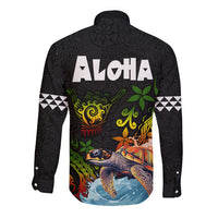 Hawaii Lei Day Long Sleeve Button Shirt Hibiscus Wreath and Polynesian Pattern