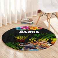 Hawaii Lei Day Round Carpet Hibiscus Wreath and Polynesian Pattern LT03 - Polynesian Pride