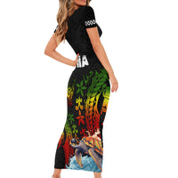 Hawaii Lei Day Short Sleeve Bodycon Dress Hibiscus Wreath and Polynesian Pattern LT03 - Polynesian Pride