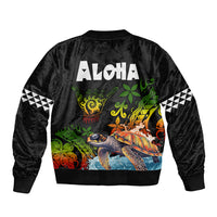 Hawaii Lei Day Sleeve Zip Bomber Jacket Hibiscus Wreath and Polynesian Pattern LT03 - Polynesian Pride