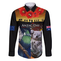 Australia and New Zealand ANZAC Day Family Matching Long Sleeve Bodycon Dress and Hawaiian Shirt Tui Bird and Koala mix Maori and Aboriginal Pattern