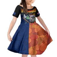 Australia and New Zealand ANZAC Day Family Matching Off Shoulder Short Dress and Hawaiian Shirt Tui Bird and Koala mix Maori and Aboriginal Pattern