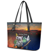 Australia and New Zealand ANZAC Day Leather Tote Bag Tui Bird and Koala mix Maori and Aboriginal Pattern