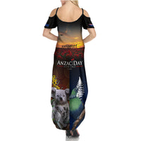 Australia and New Zealand ANZAC Day Summer Maxi Dress Tui Bird and Koala mix Maori and Aboriginal Pattern