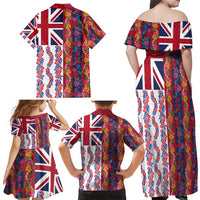Hawaiian Lei Family Matching Off Shoulder Maxi Dress and Hawaiian Shirt National Flag Striped Style