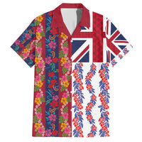 Hawaiian Lei Family Matching Short Sleeve Bodycon Dress and Hawaiian Shirt National Flag Striped Style LT03 Dad's Shirt - Short Sleeve Red - Polynesian Pride