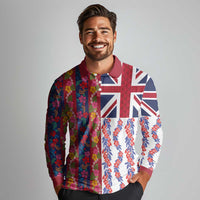 Hawaiian Lei Long Sleeve Polo Shirt National Flag Striped Style