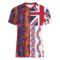 Hawaiian Lei Women V-Neck T-Shirt National Flag Striped Style LT03 Female Red - Polynesian Pride