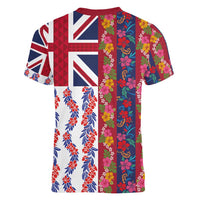 Hawaiian Lei Women V-Neck T-Shirt National Flag Striped Style LT03 - Polynesian Pride