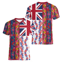 Hawaiian Lei Women V-Neck T-Shirt National Flag Striped Style LT03 - Polynesian Pride
