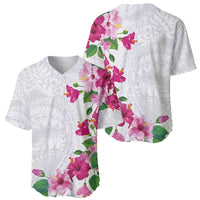 Hawaiian Hibiscus and Art Polynesian Tattoo Baseball Jersey White Color