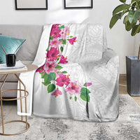 Hawaiian Hibiscus and Art Polynesian Tattoo Blanket White Color