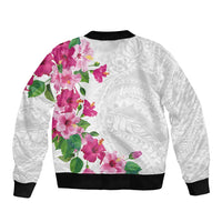 Hawaiian Hibiscus and Art Polynesian Tattoo Bomber Jacket White Color LT03 - Polynesian Pride