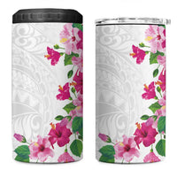Hawaiian Hibiscus and Art Polynesian Tattoo 4 in 1 Can Cooler Tumbler White Color