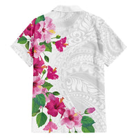 Hawaiian Hibiscus and Art Polynesian Tattoo Family Matching Off Shoulder Short Dress and Hawaiian Shirt White Color LT03 - Polynesian Pride