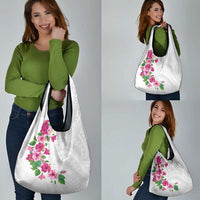 Hawaiian Hibiscus and Art Polynesian Tattoo Grocery Bag White Color