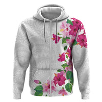 Hawaiian Hibiscus and Art Polynesian Tattoo Hoodie White Color