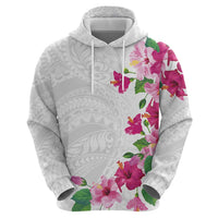 Hawaiian Hibiscus and Art Polynesian Tattoo Hoodie White Color