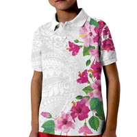 Hawaiian Hibiscus and Art Polynesian Tattoo Kid Polo Shirt White Color LT03 Kid White - Polynesian Pride
