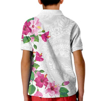 Hawaiian Hibiscus and Art Polynesian Tattoo Kid Polo Shirt White Color LT03 - Polynesian Pride