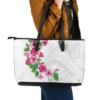 Hawaiian Hibiscus and Art Polynesian Tattoo Leather Tote Bag White Color LT03 - Polynesian Pride