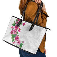 Hawaiian Hibiscus and Art Polynesian Tattoo Leather Tote Bag White Color LT03 - Polynesian Pride