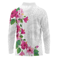 Hawaiian Hibiscus and Art Polynesian Tattoo Long Sleeve Polo Shirt White Color LT03 - Polynesian Pride