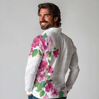 Hawaiian Hibiscus and Art Polynesian Tattoo Long Sleeve Polo Shirt White Color LT03 - Polynesian Pride
