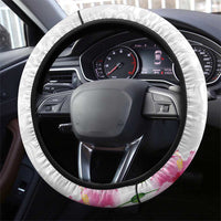 Hawaiian Hibiscus and Art Polynesian Tattoo Steering Wheel Cover White Color